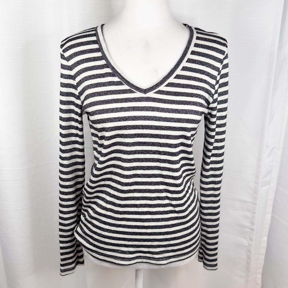 Michael Stars for Anthropologie Striped V-Neck Top M/L Long Sleeve Knit